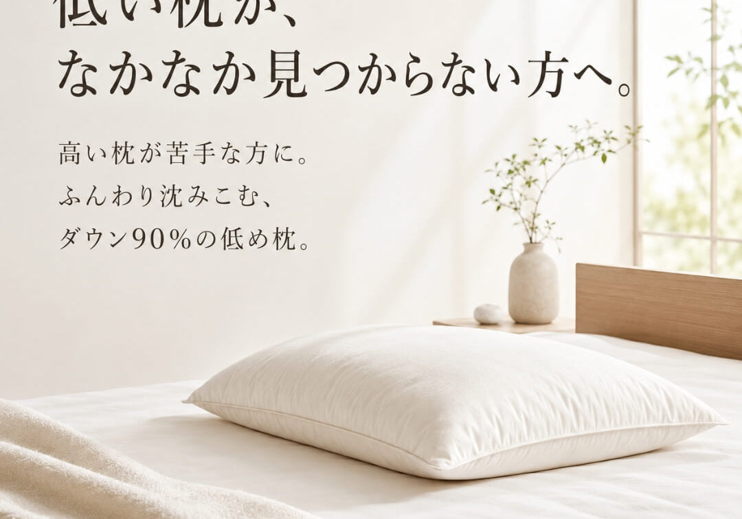 ふんわりやわらか、ダウン90％ 高級羽毛枕　低め
