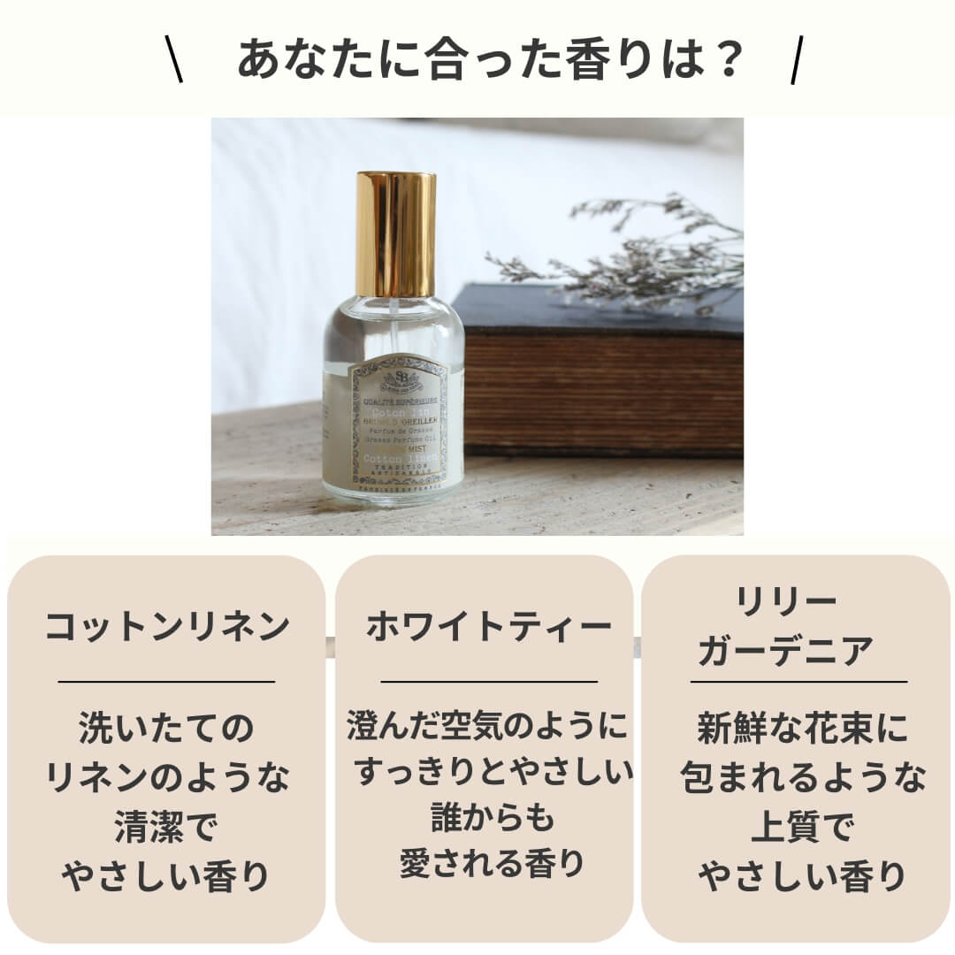 ピローミスト　3つの香りからお選びいただけます